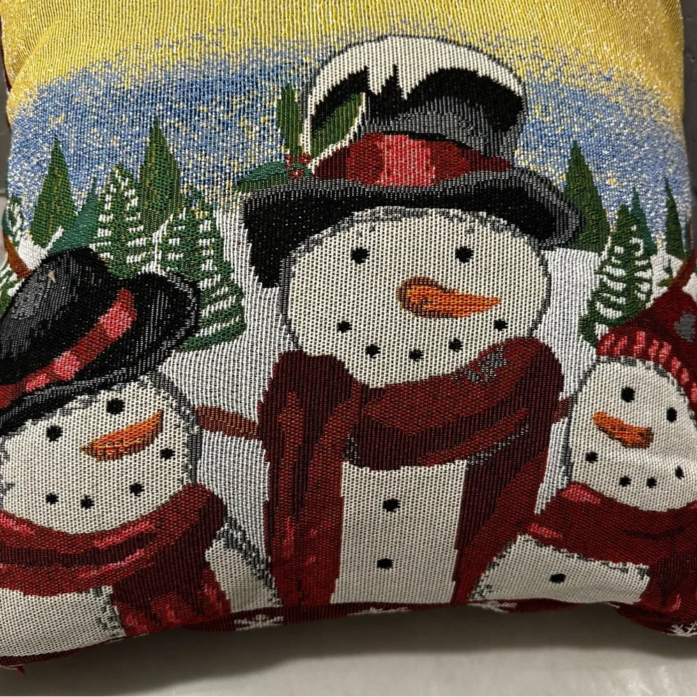 Christmas Tapestry Fabric Pillow Winter Snowman Family Double Sided 18x18